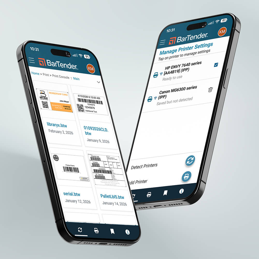 BarTender Cloud printerbeheer op mobiel